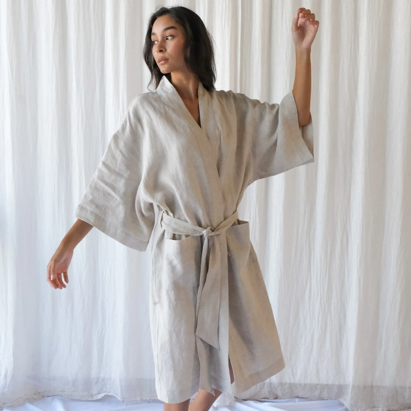 French Flax Linen Robe in Natural - Image 7