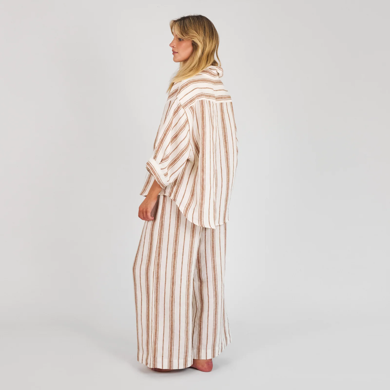 French Flax Linen Ruby Lounge Set in Hazelnut Stripe - Image 3