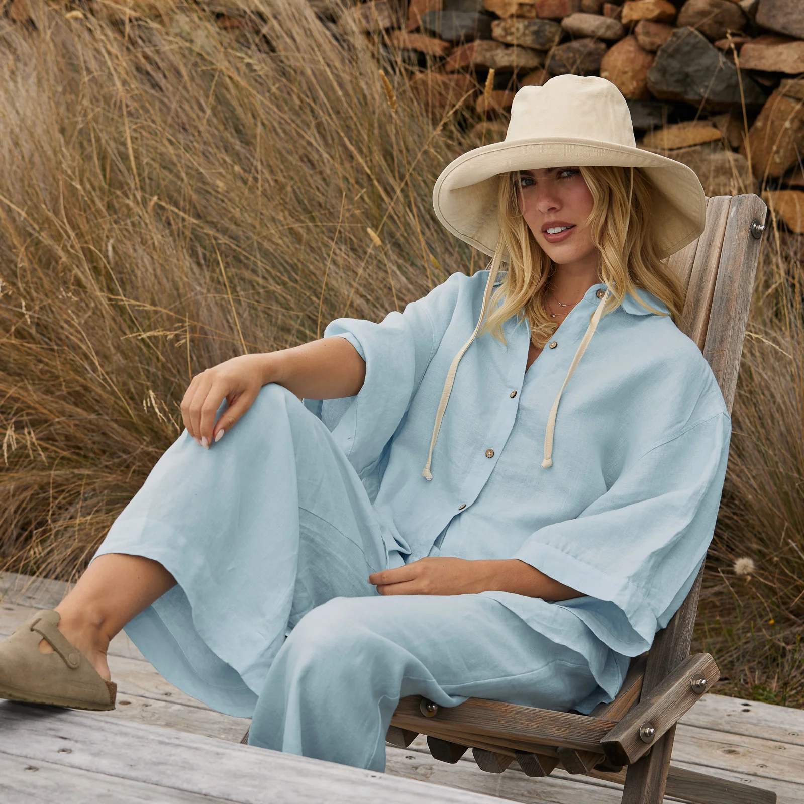 French Flax Linen Ruby Lounge Set in Sky Blue - Image 12