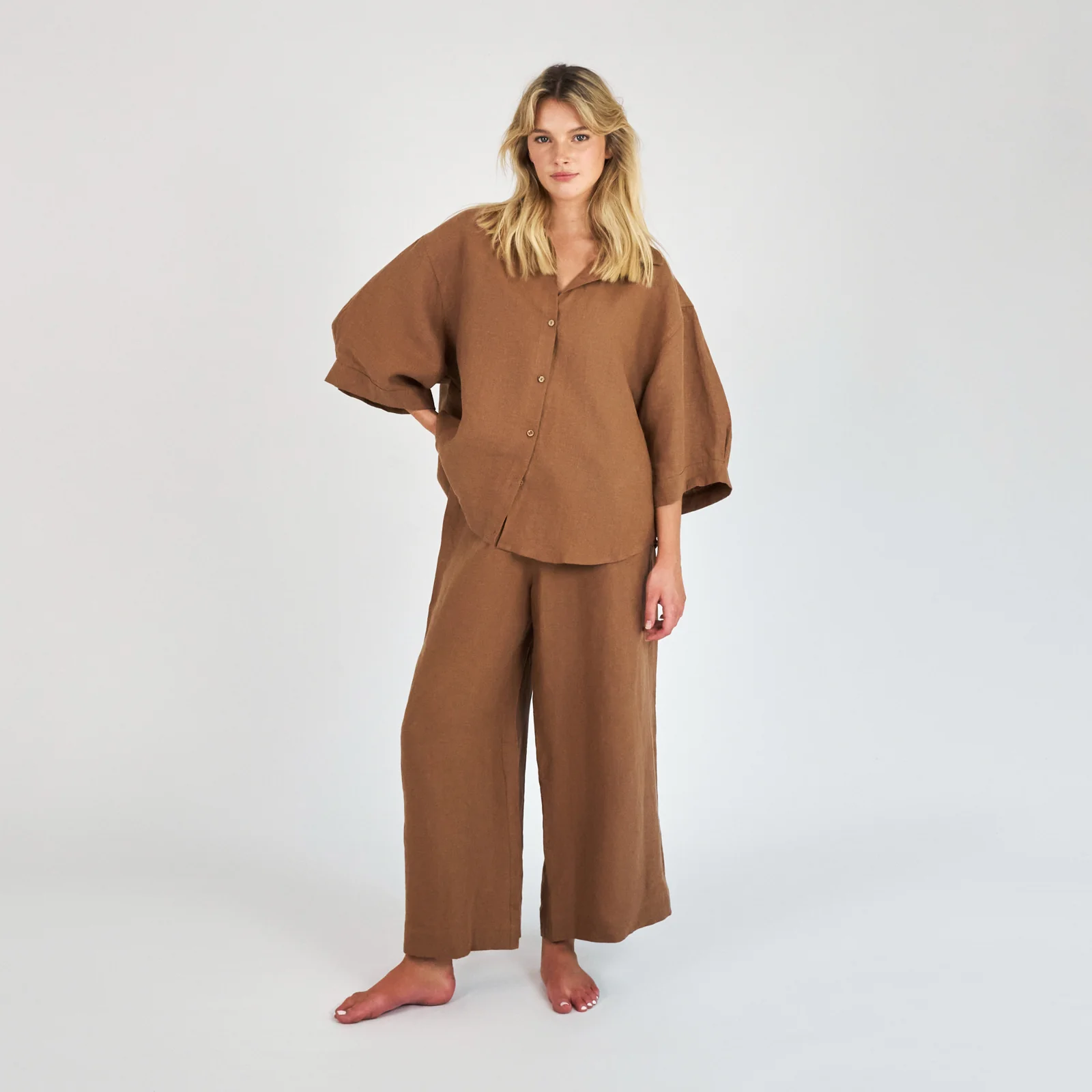 French Flax Linen Ruby Shirt in Hazelnut - Image 6