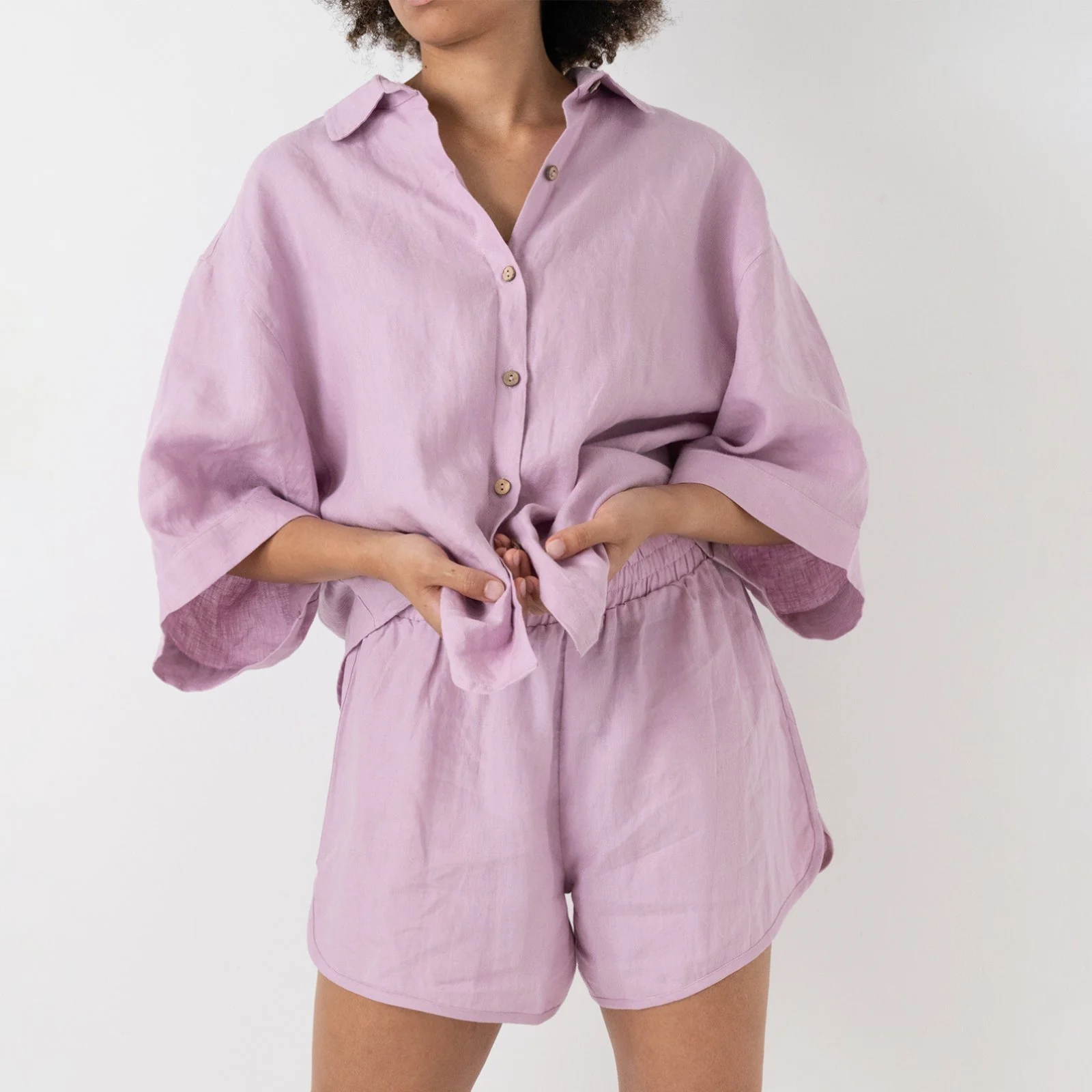 French Flax Linen Ruby Shirt in Lilac - Image 5