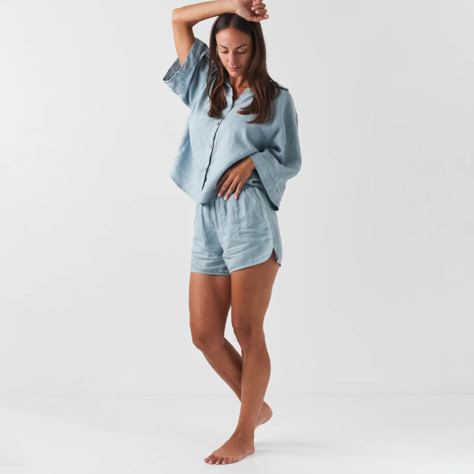 French Flax Linen Ruby Shirt in Marine Blue - Image 6