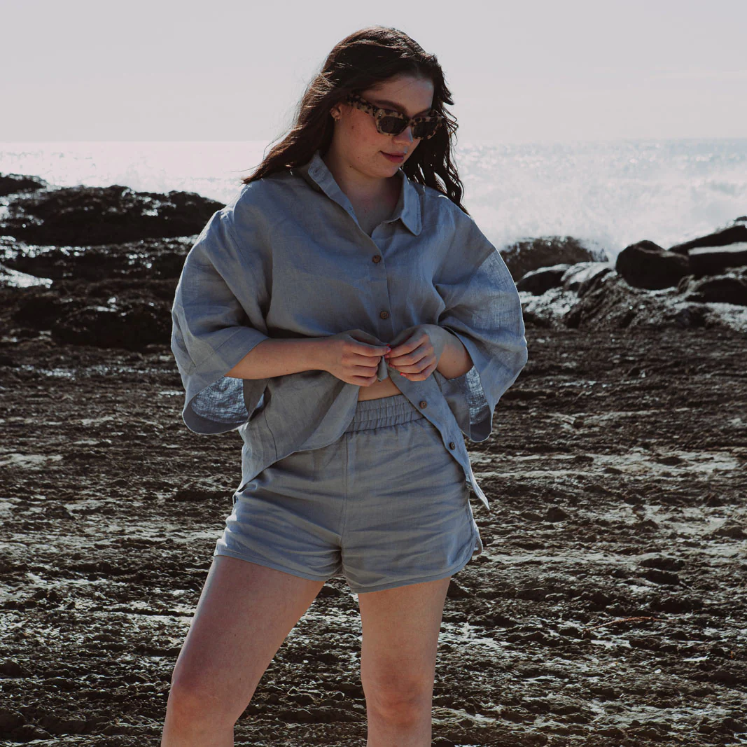 French Flax Linen Ruby Shirt in Marine Blue - Image 9