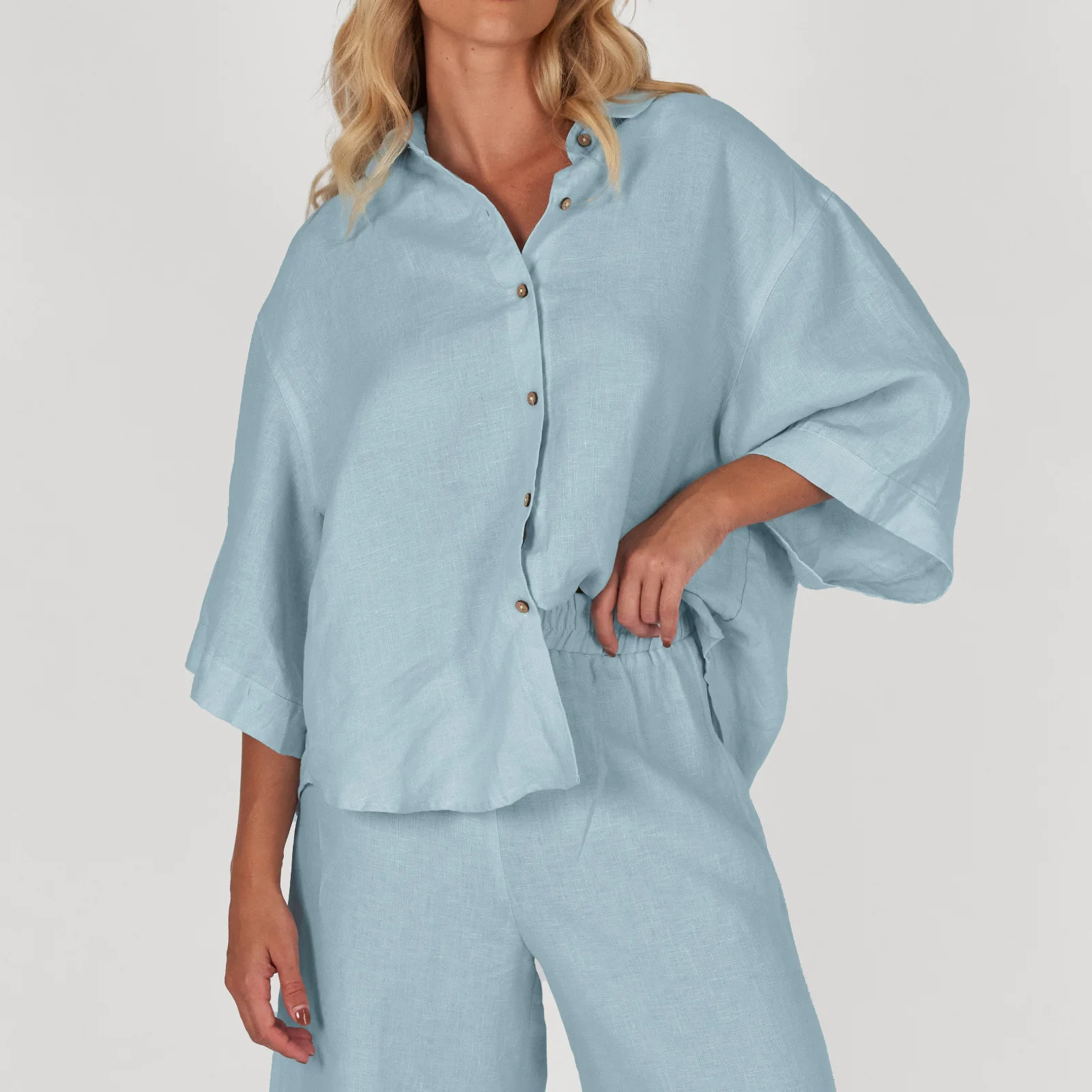 French Flax Linen Ruby Shirt in Sky Blue - Image 5