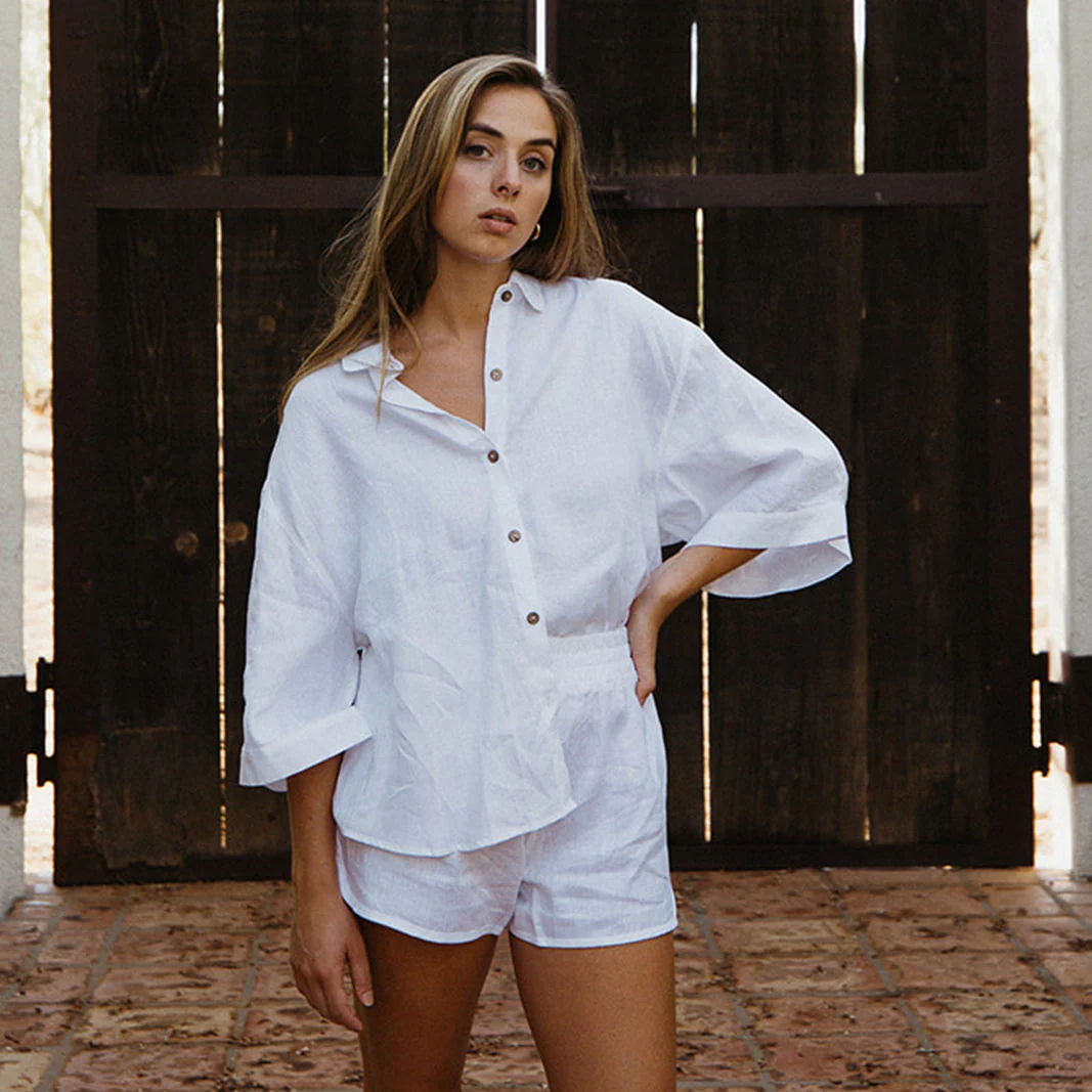 French Flax Linen Ruby Shirt in White - Image 9