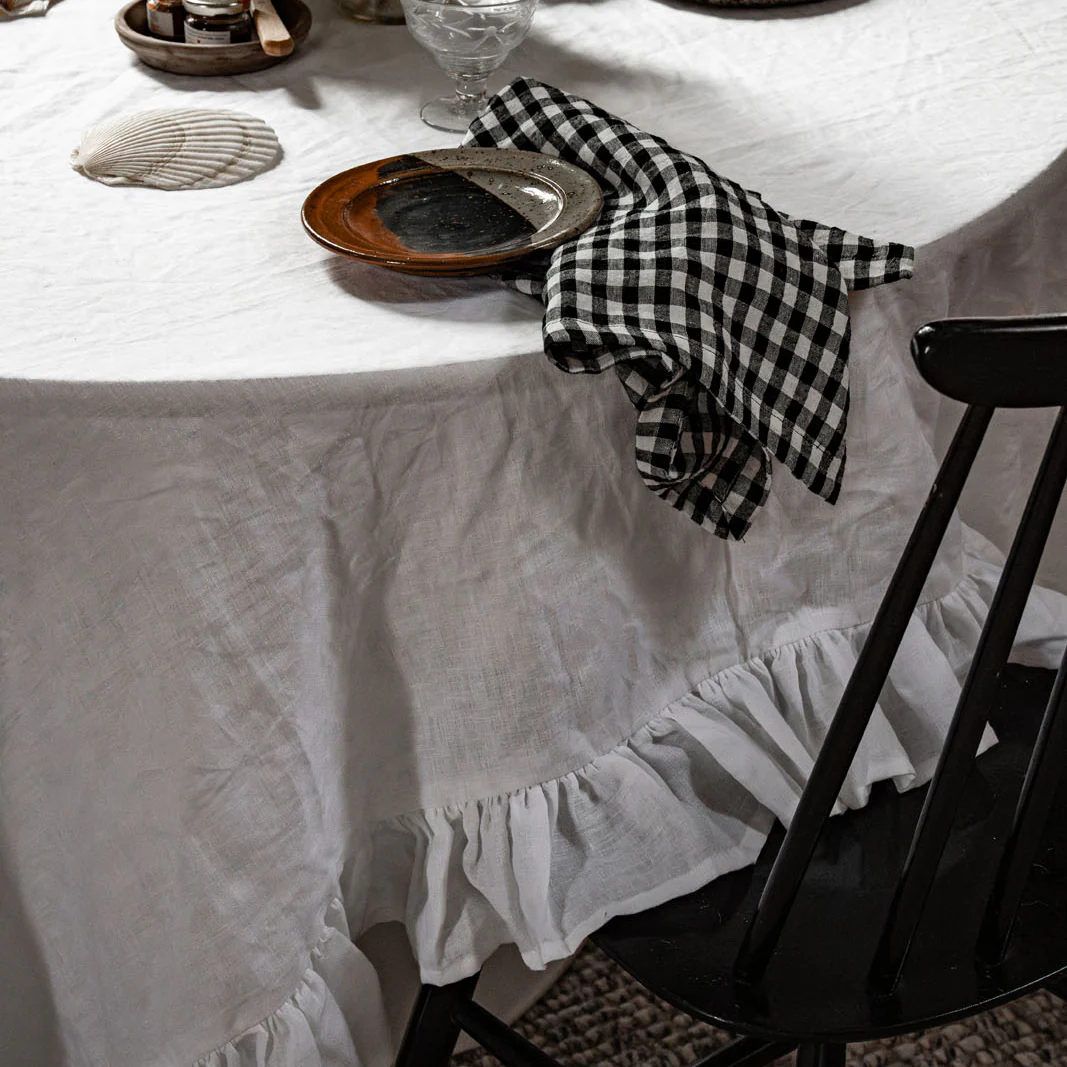 French Flax Linen Ruffles Table Cloth in White - Image 7