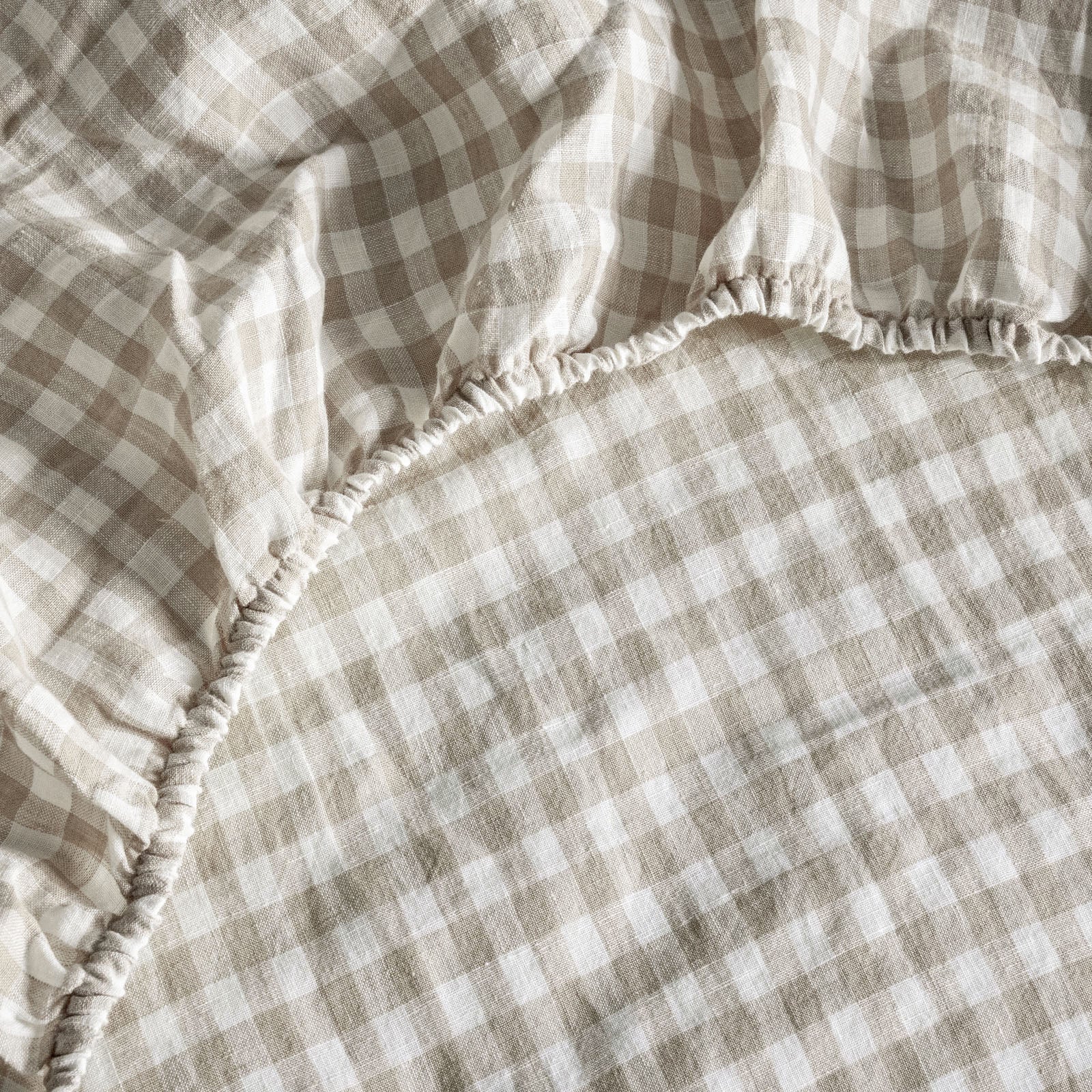 French Flax Linen Sheet Set in Beige Gingham - Image 11