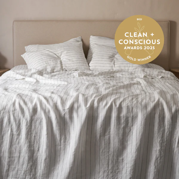 French Flax Linen Flat Sheet in Charcoal Stripe - Image 6