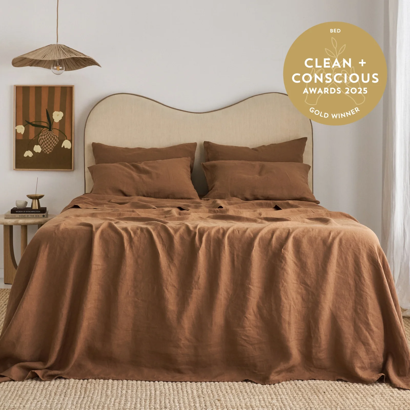 French Flax Linen Sheet Set in Hazelnut - Image 5