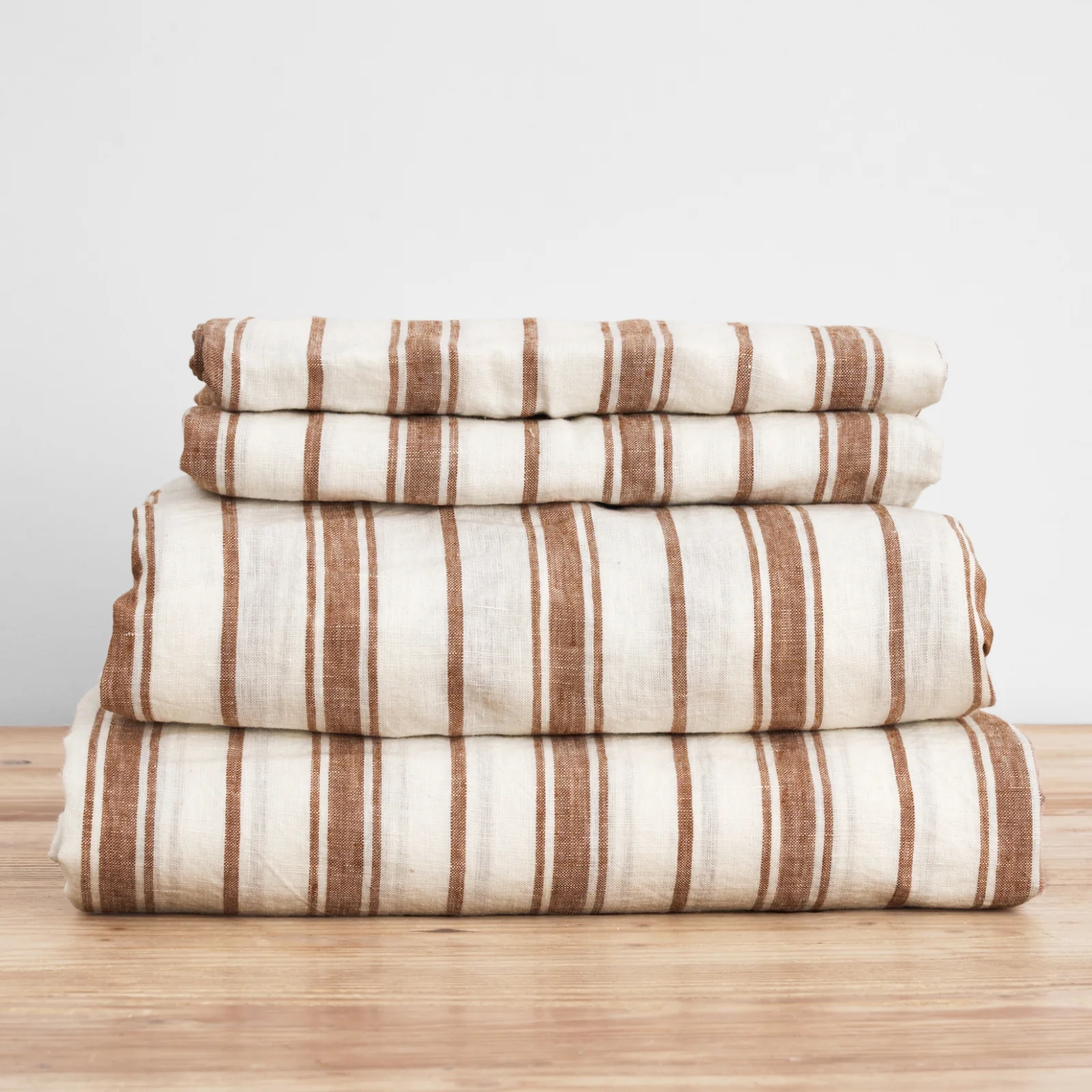 French Flax Linen Sheet Set in Hazelnut Stripe