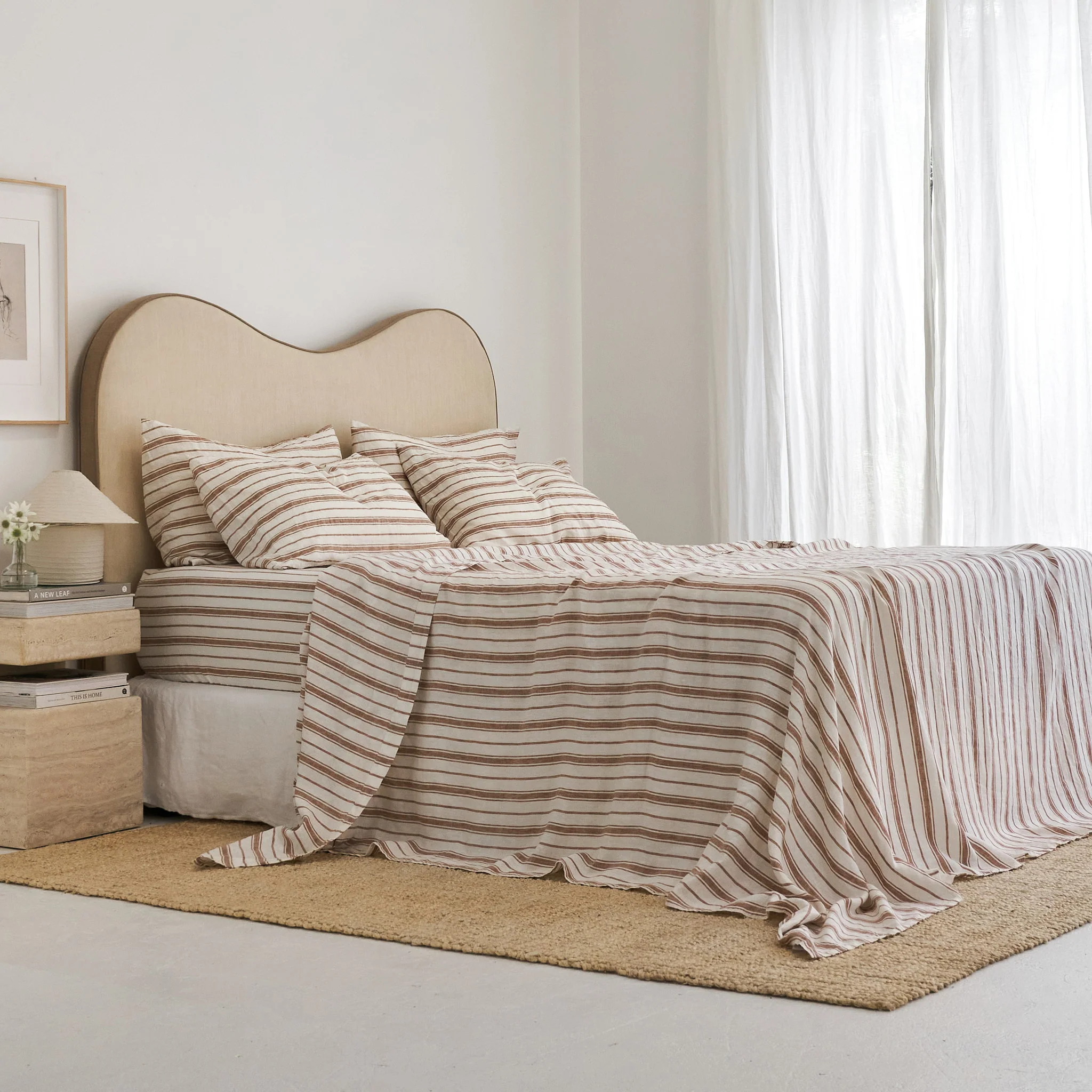 French Flax Linen Sheet Set in Hazelnut Stripe - Image 2
