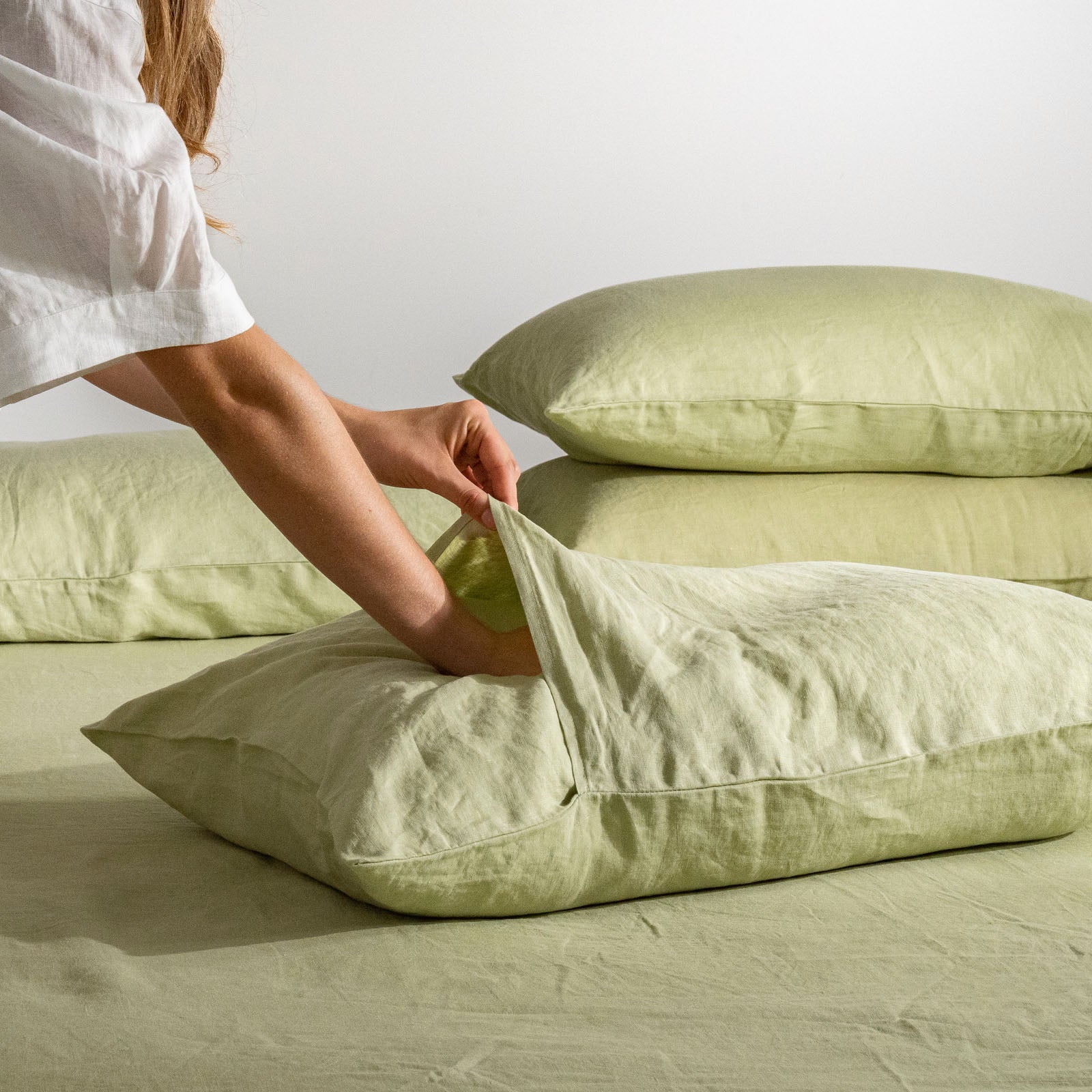 French Flax Linen Sheet Set in Matcha - Image 7