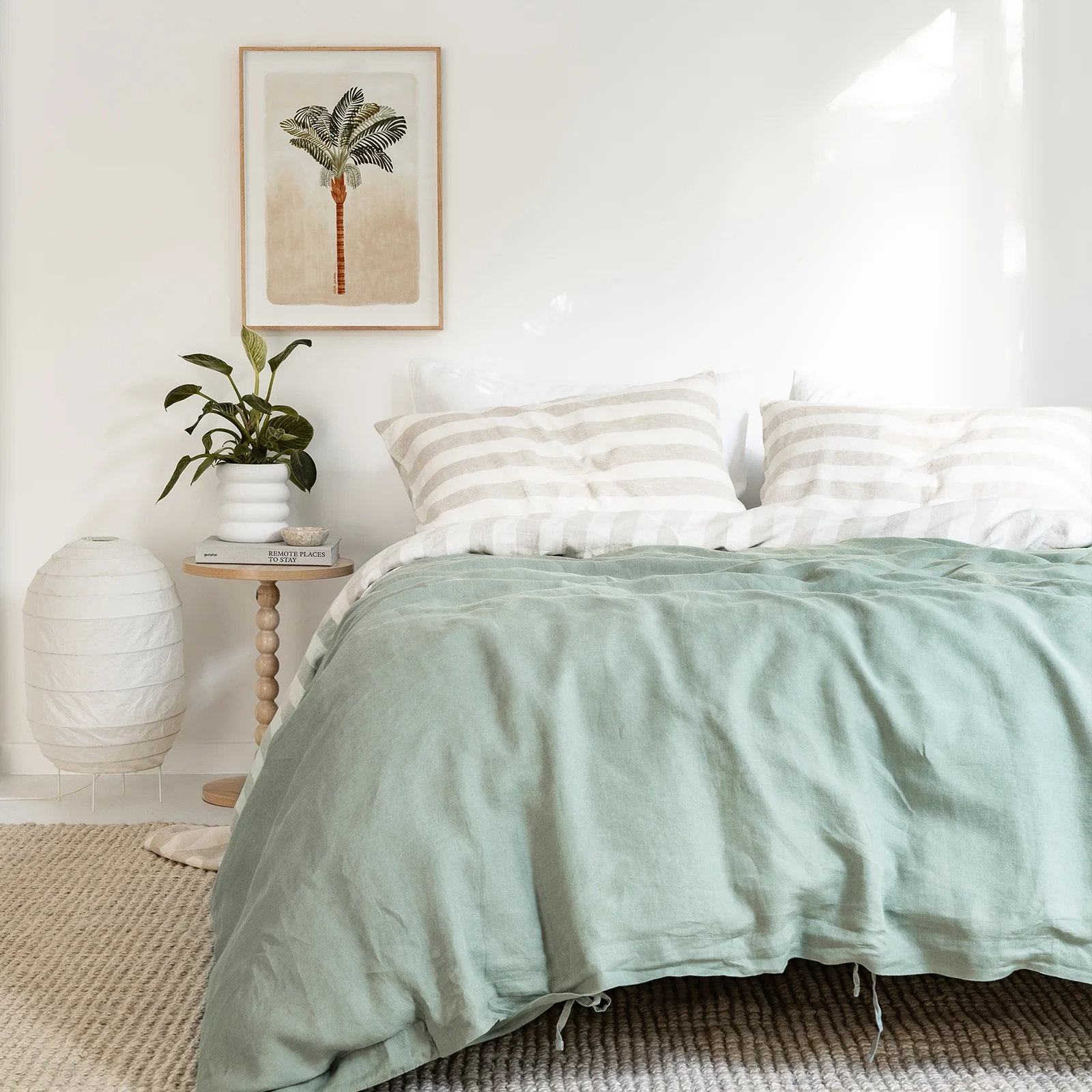 French Flax Linen Flat Sheet in Natural Thick Stripe - Image 9