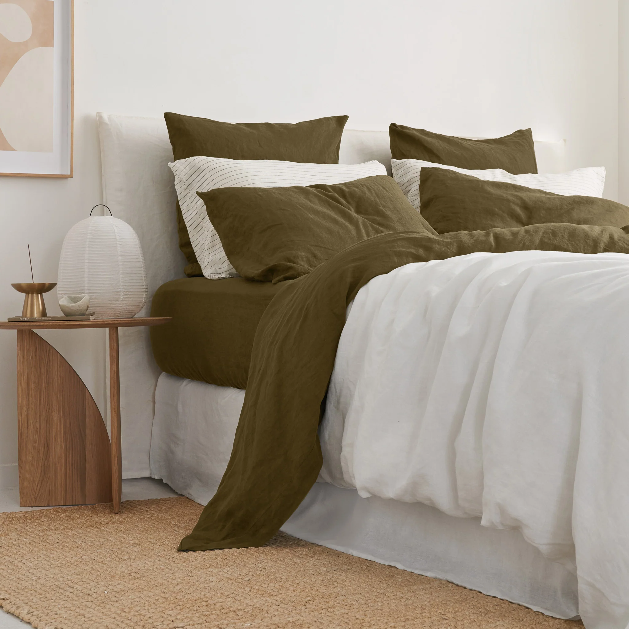 French Flax Linen Sheet Set in Olive - Image 13
