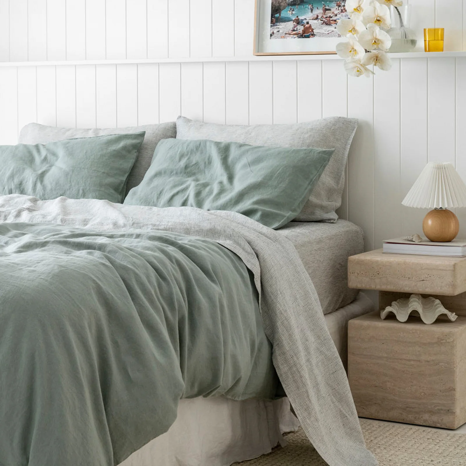 French Flax Linen Sheet Set in Pinstripe - Image 11