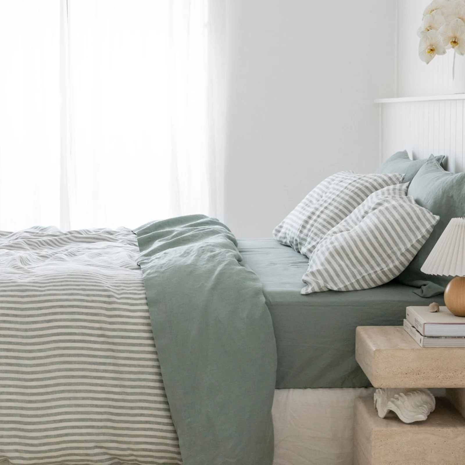 French Flax Linen Sheet Set in Sage - Image 10