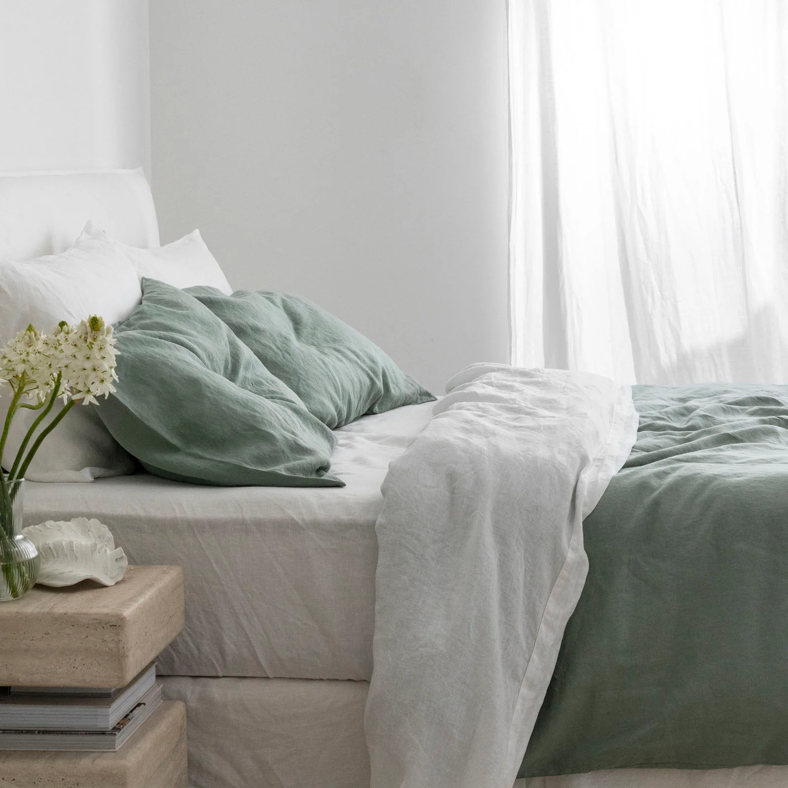French Flax Linen Sheet Set in White - Image 10