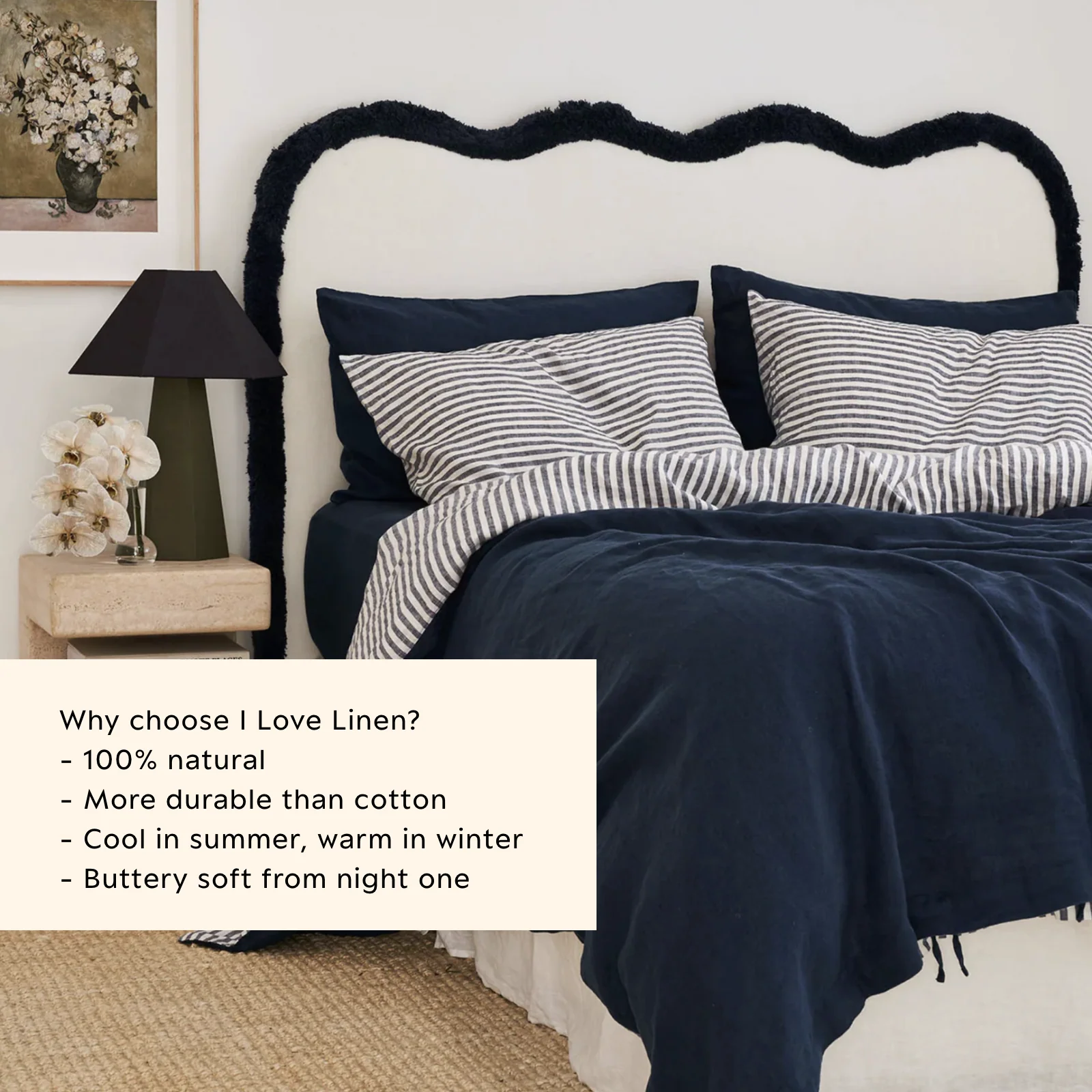 French Flax Linen Pillowcase Set in Indigo Stripe - Image 3