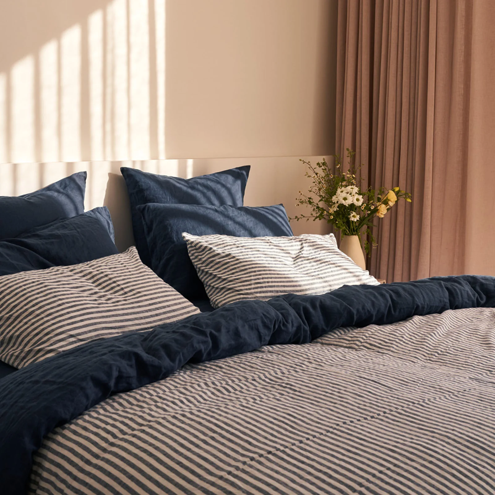 French Flax Linen Pillowcase Set in Indigo Stripe - Image 7