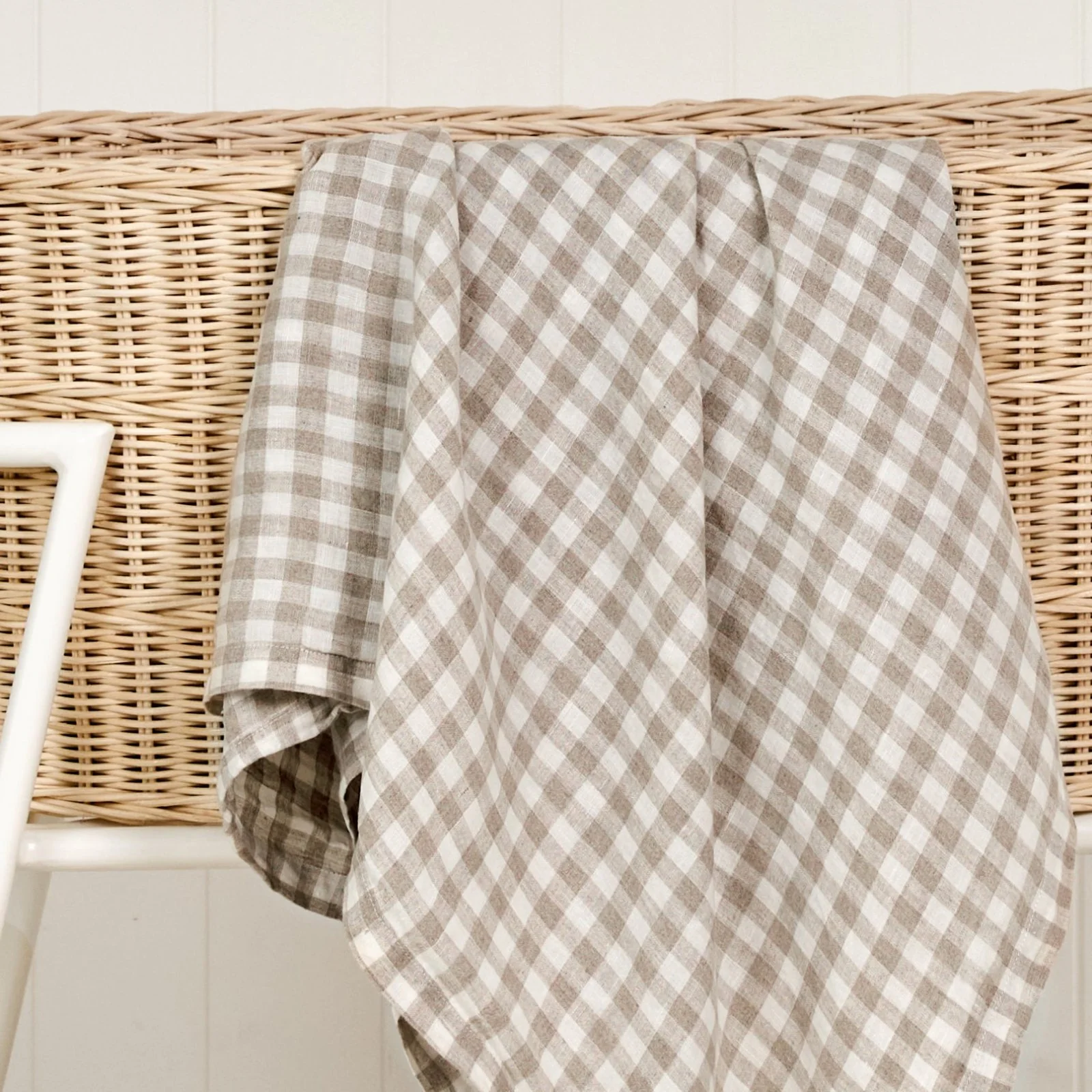 French Flax Linen Swaddle in Beige Gingham - Image 3