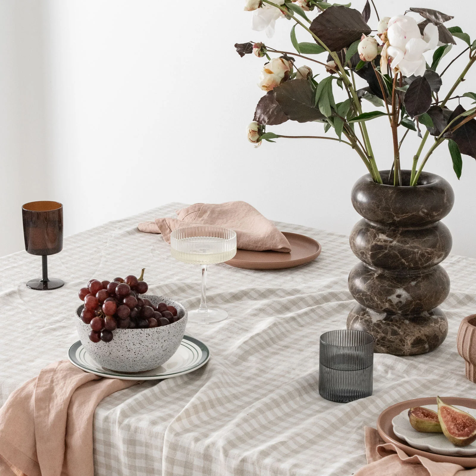 French Flax Linen Table Cloth in Beige Gingham - Image 2