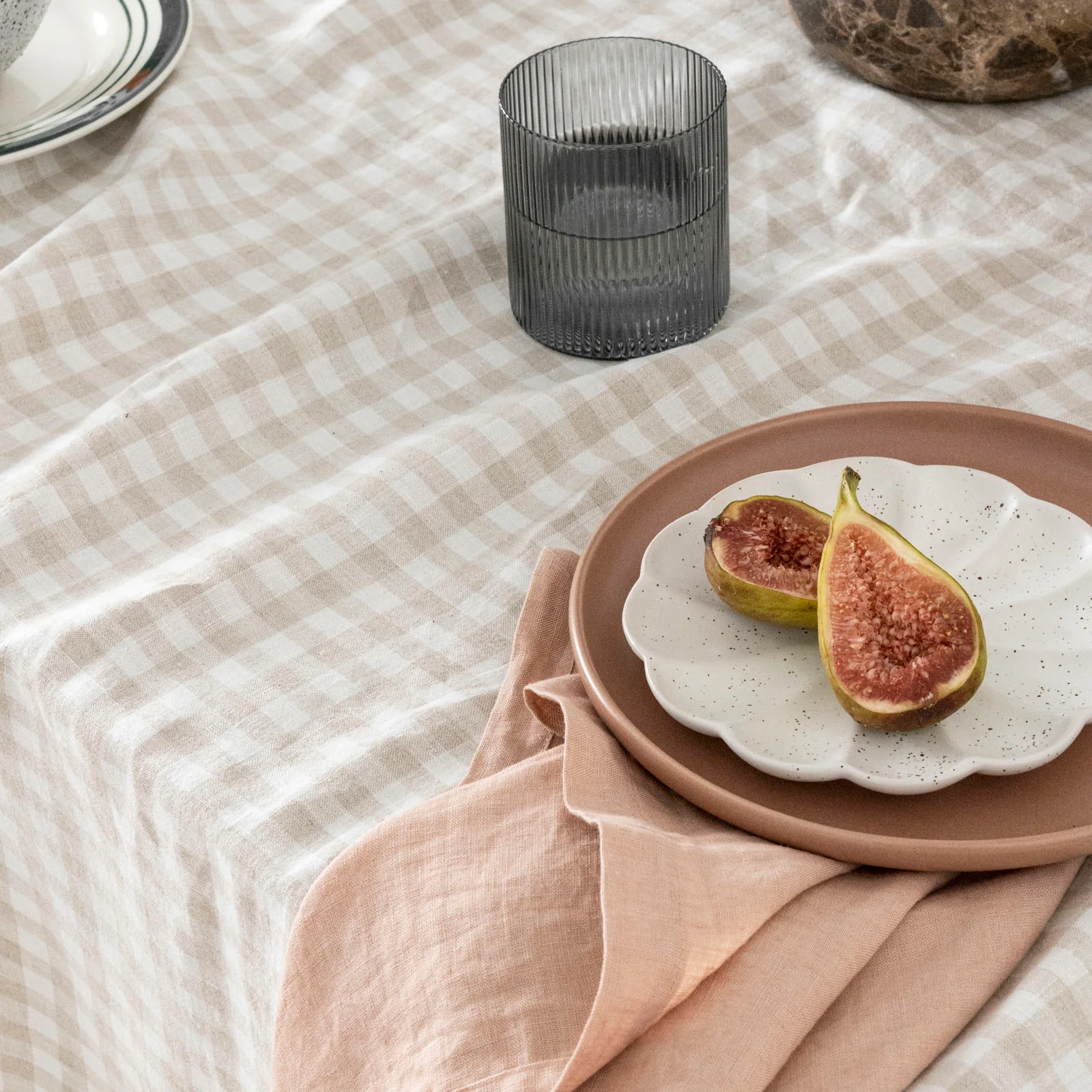 French Flax Linen Table Cloth in Beige Gingham - Image 5