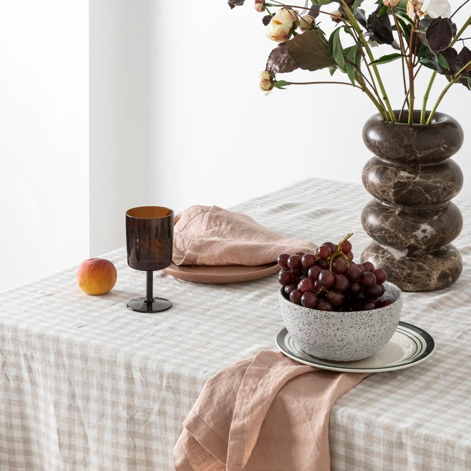 French Flax Linen Table Cloth in Beige Gingham - Image 6