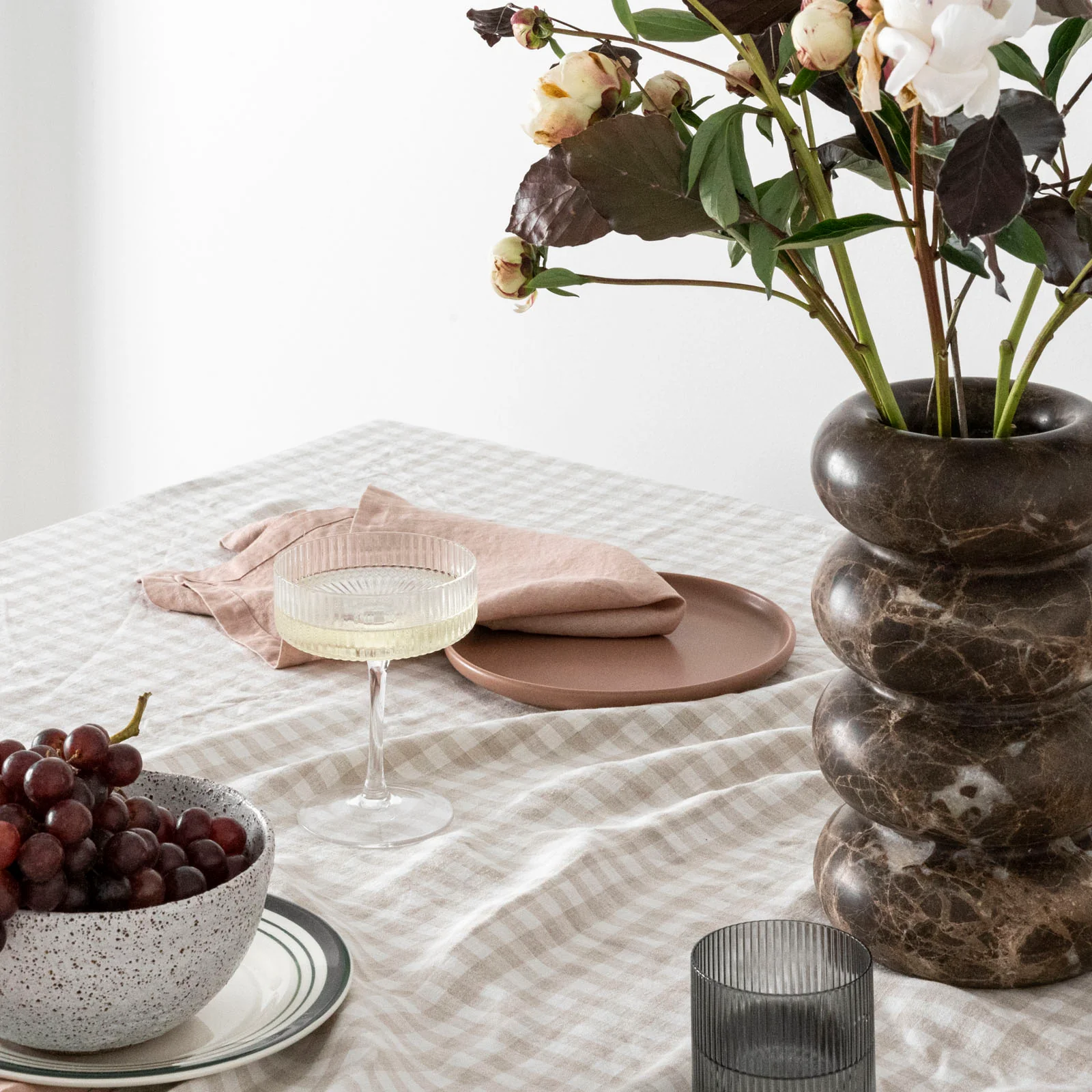 French Flax Linen Table Cloth in Beige Gingham - Image 7