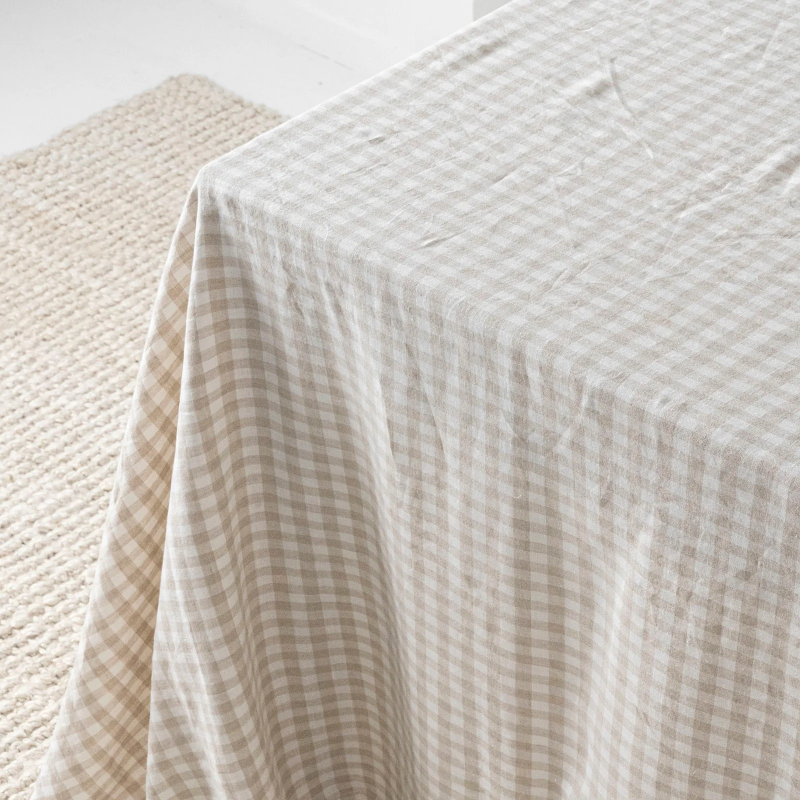 French Flax Linen Table Cloth in Beige Gingham - Image 8