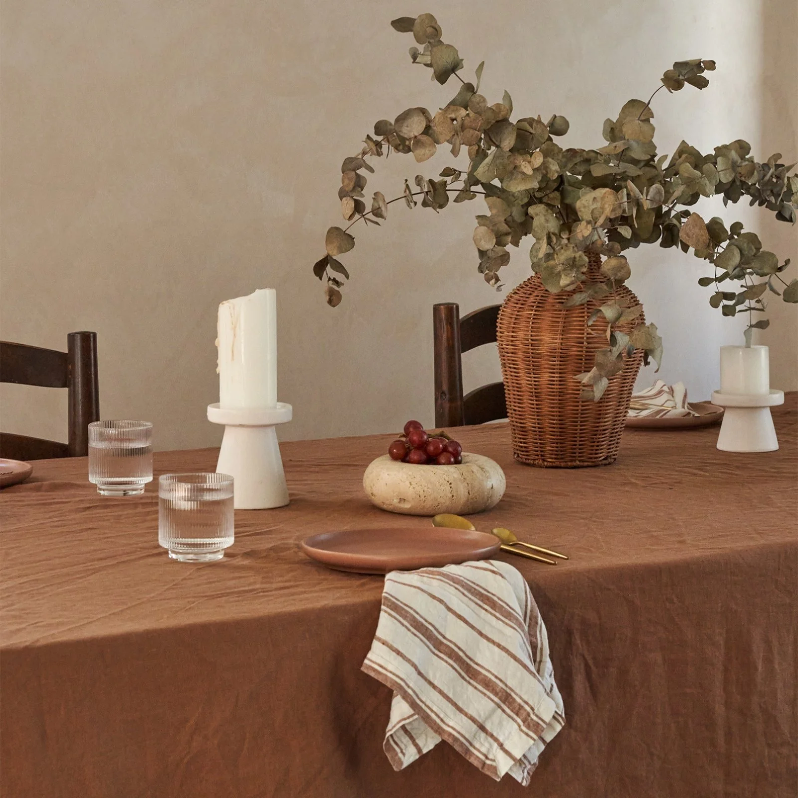French Flax Linen Table Cloth in Hazelnut - Image 11