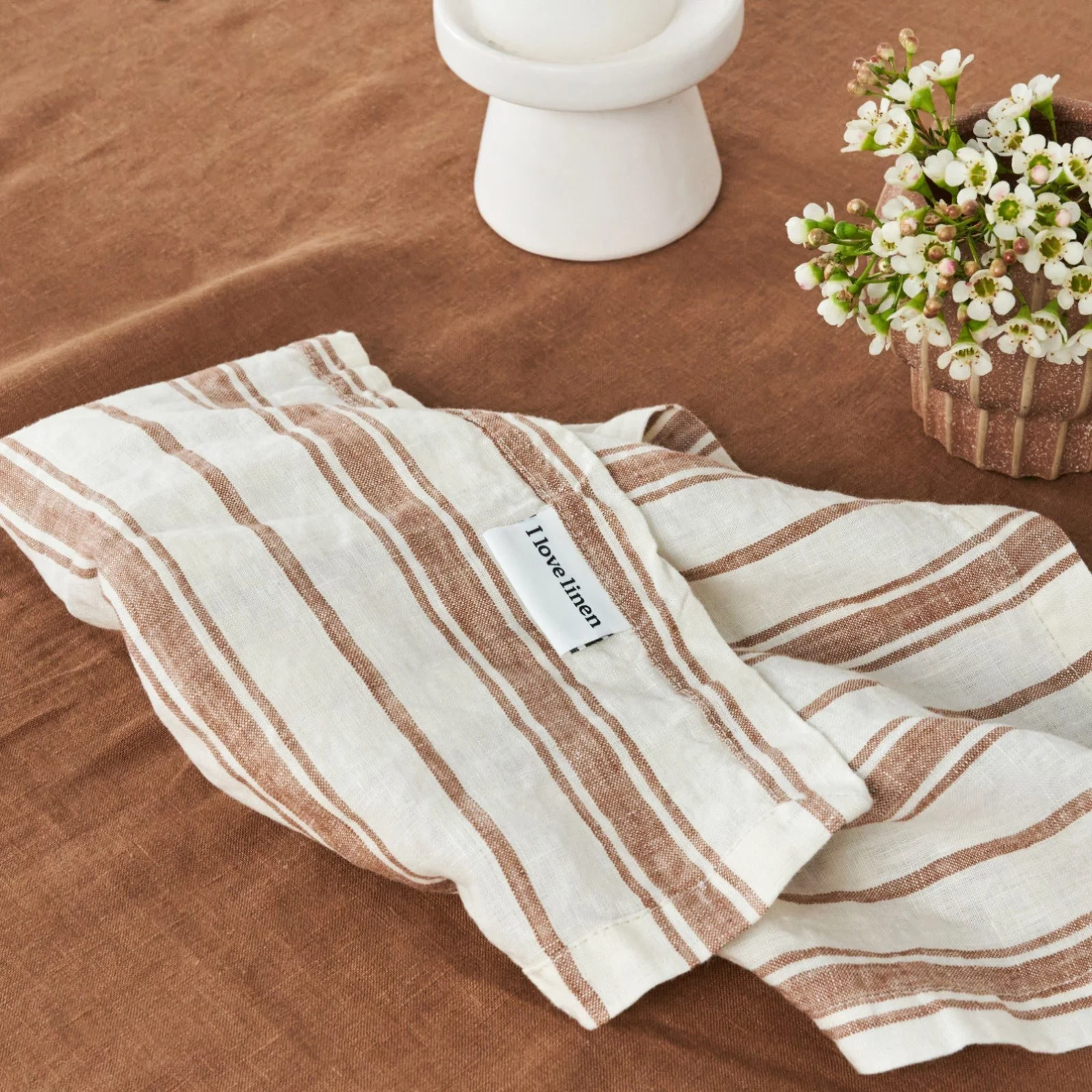 French Flax Linen Table Cloth in Hazelnut - Image 6