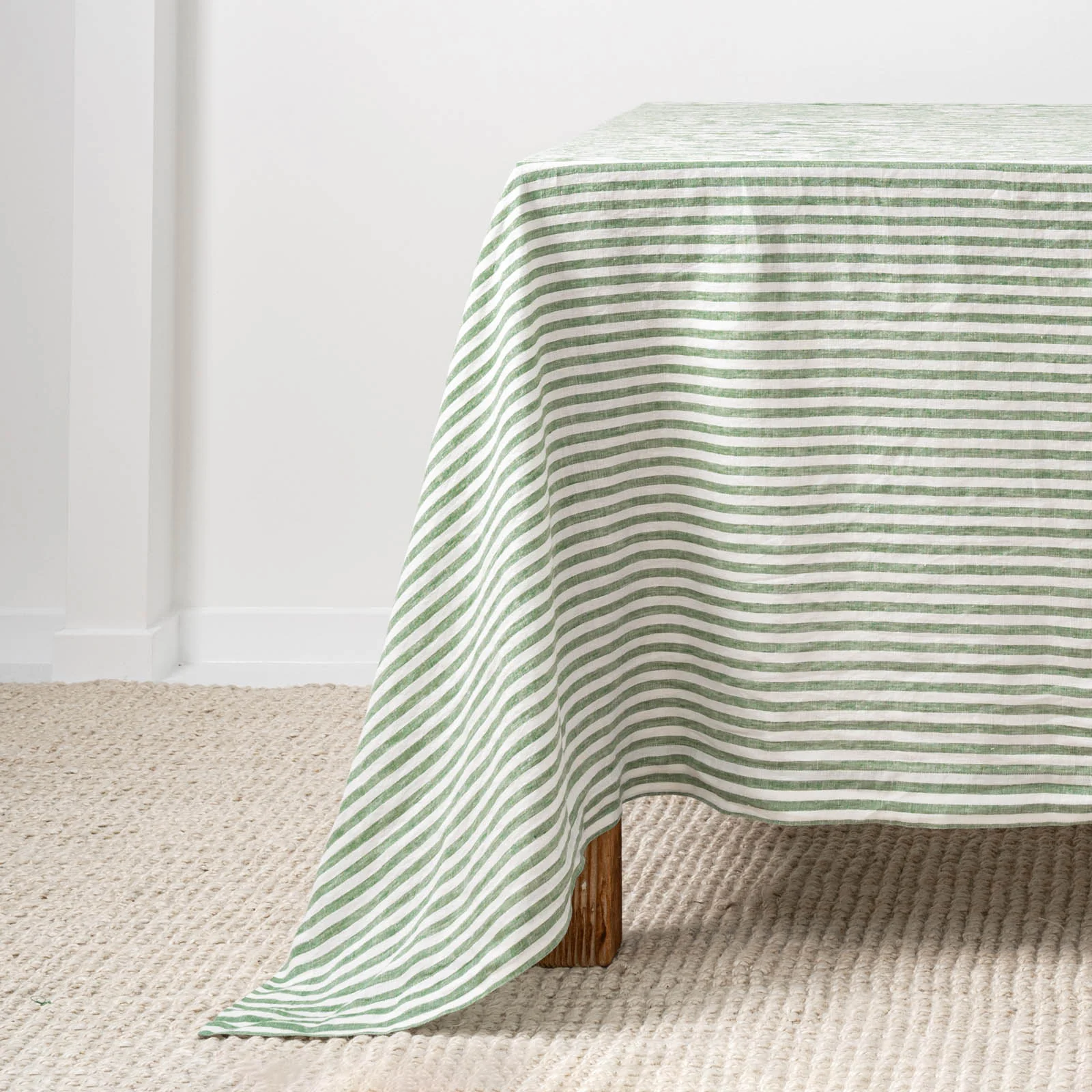 French Flax Linen Table Cloth in Ivy Stripe - Image 7