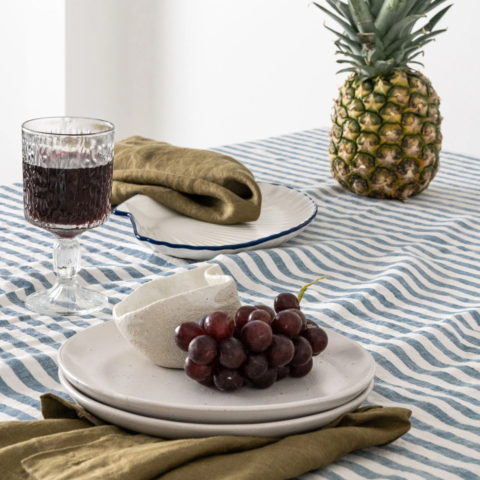 French Flax Linen Table Cloth in Marine Blue Stripe - Image 6