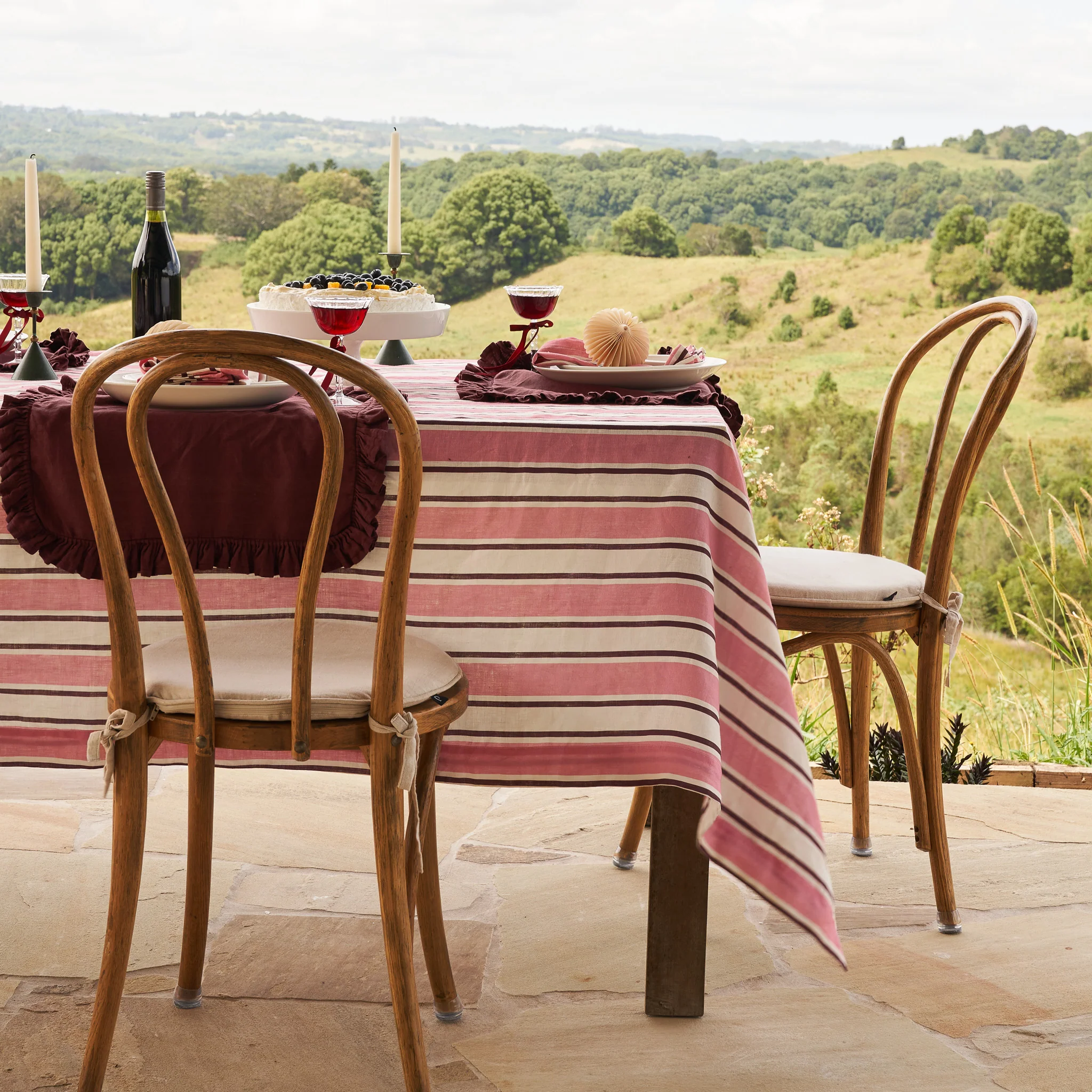 French Flax Linen Table Cloth in Pink Stripe - Image 3