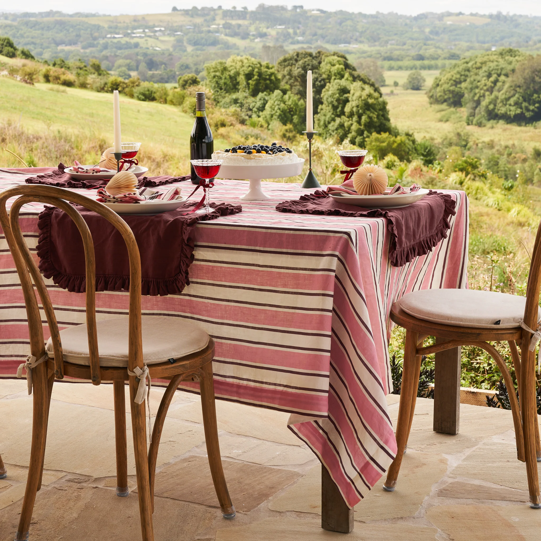 French Flax Linen Table Cloth in Pink Stripe - Image 7