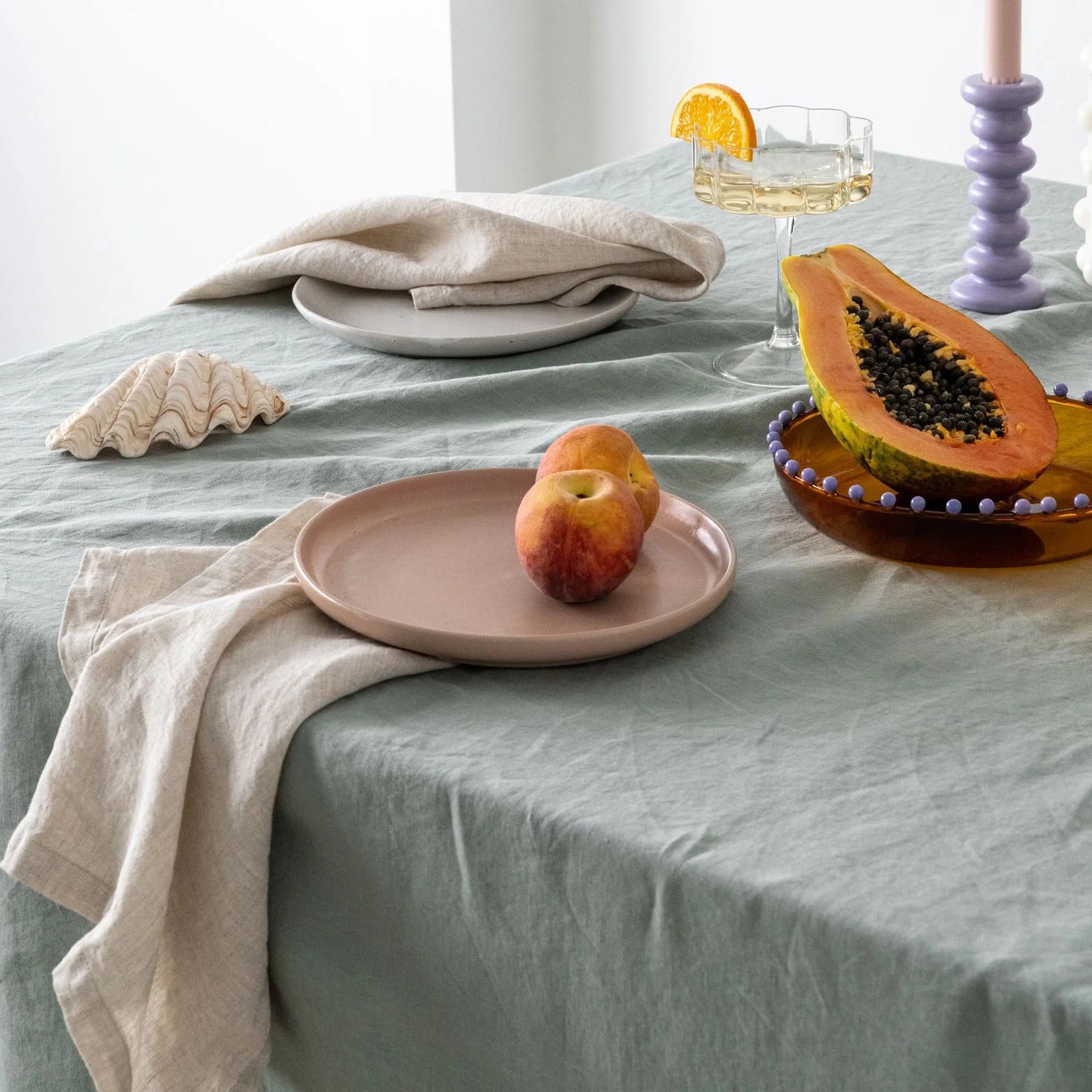French Flax Linen Table Cloth in Sage - Image 5