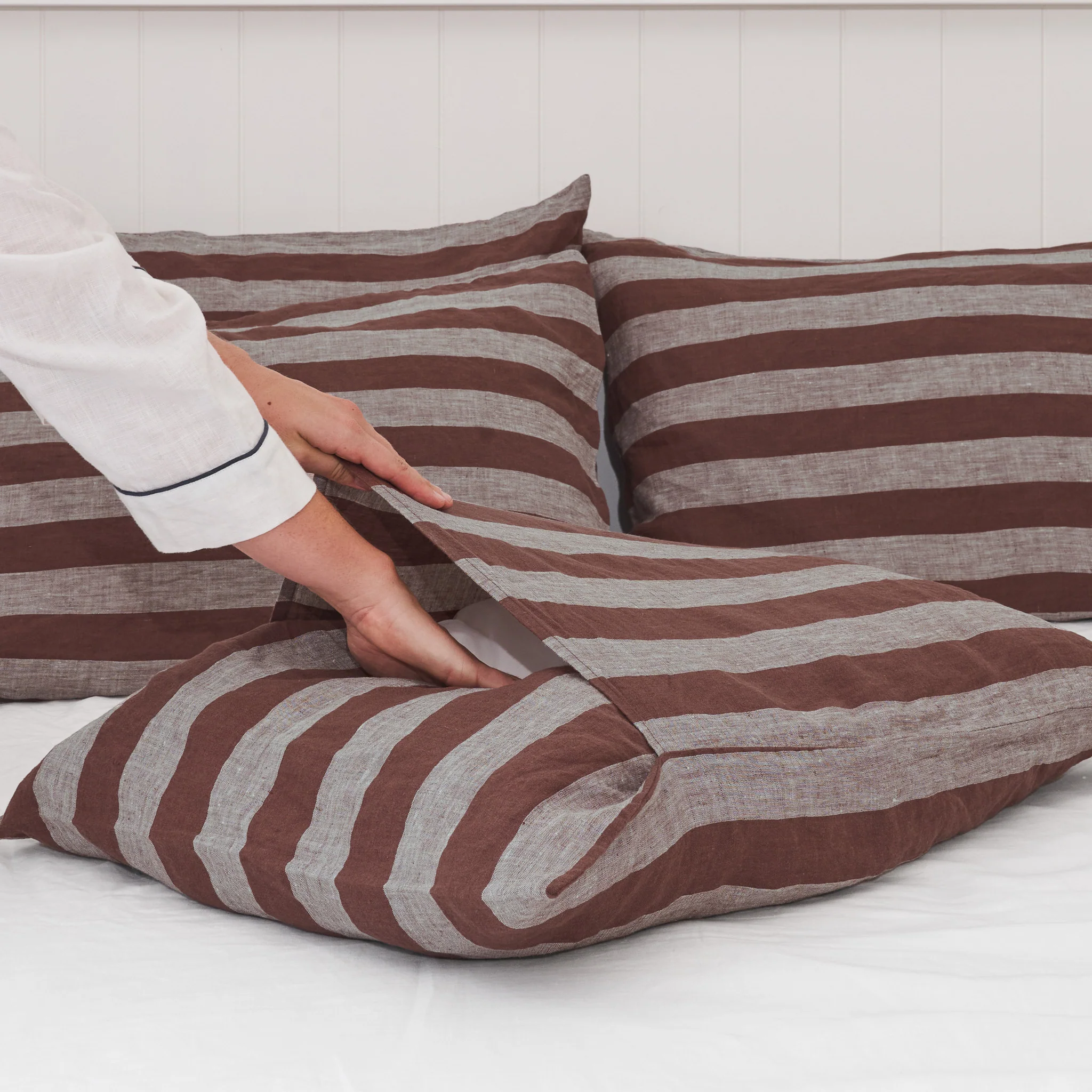 Standard Pillowcase Set in Chocolate Stripe - Image 4